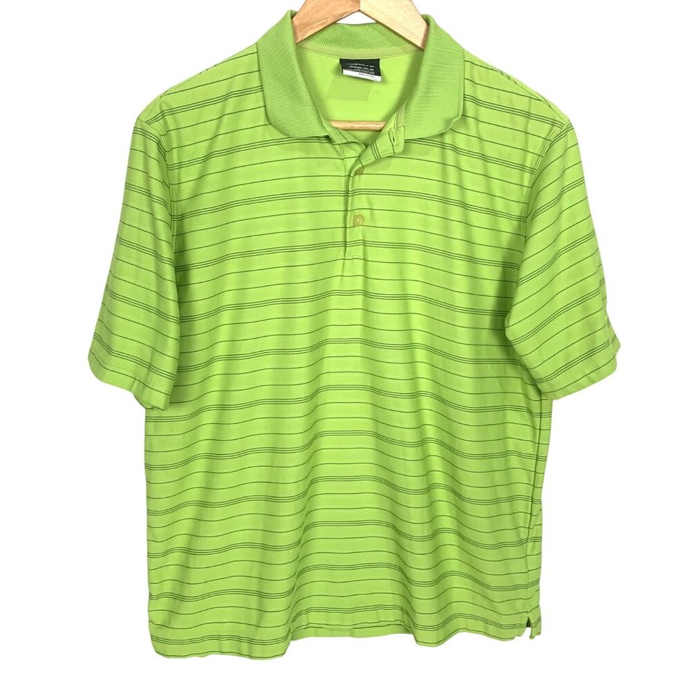 Nike Golf Mens Dri-Fit Green Striped Polo Shirt Size XL Short Sleeve Athleisure